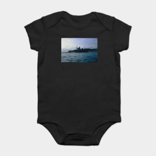 HMS Hermes aircraft carrier docked somewhere in the Med in the 1960s Baby Bodysuit